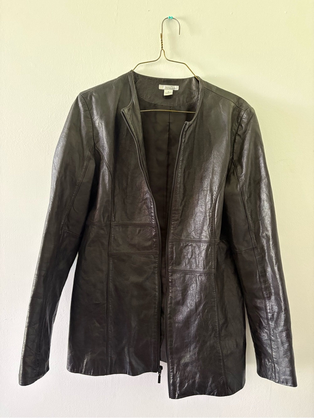Halogen Black Leather Collarless Zip Jacket